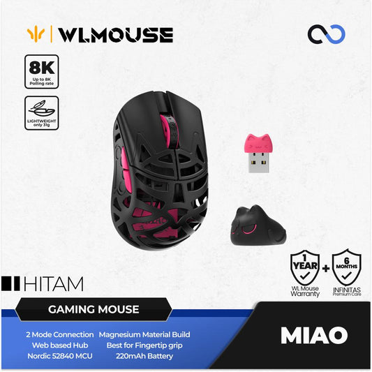 WLMouse Miao 8k Wireless Ultra Light Magnesium PAW3950 HS Finger tip Gaming Mouse