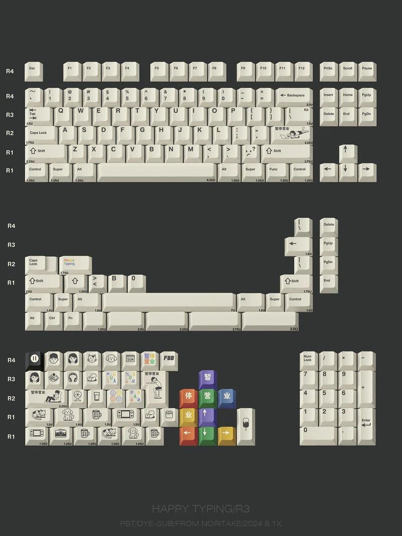 FBB Happy Typing Keycaps Cherry Profile PBT Dye Subbed