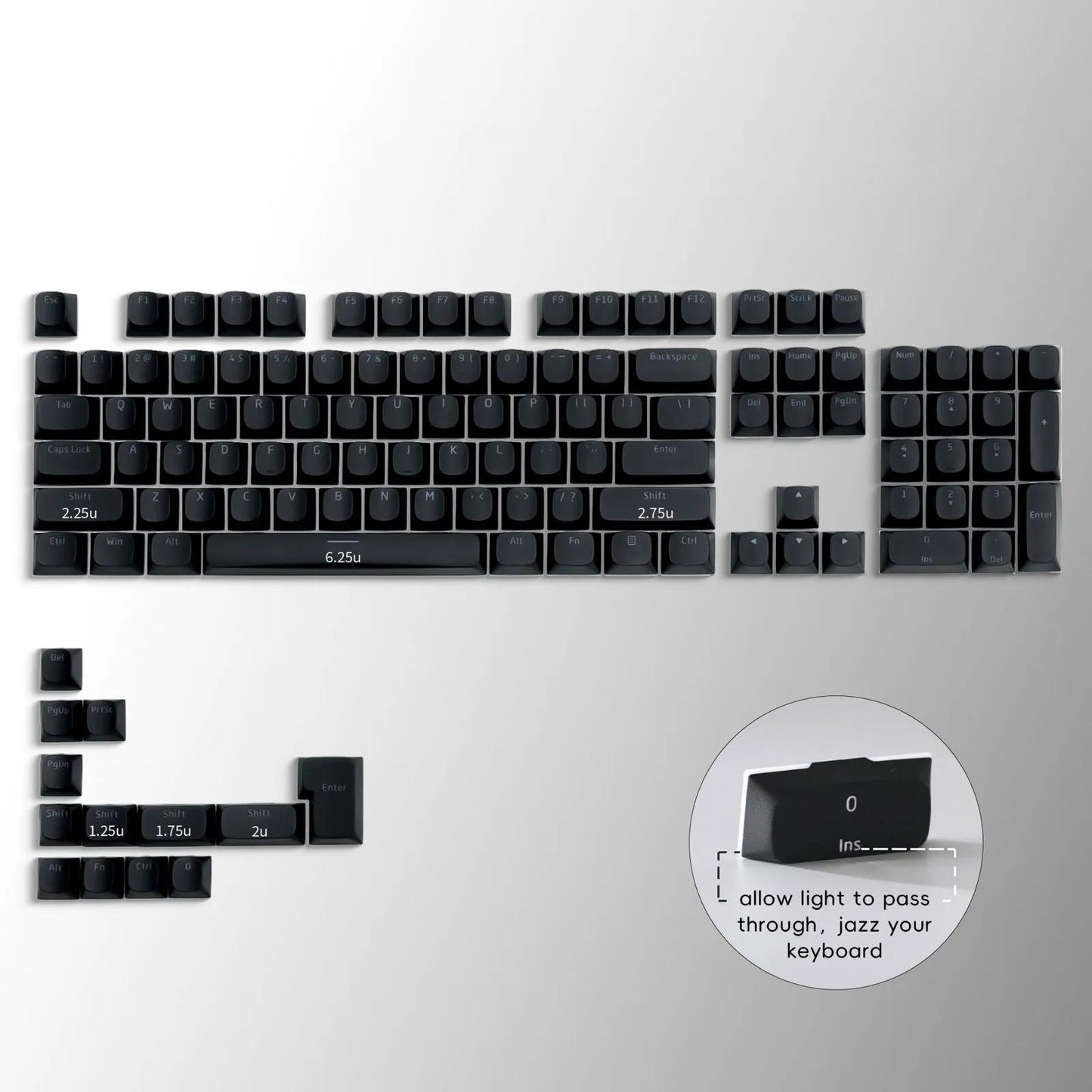 XVX Black Pudding Keycaps OEM Profile Double Shot Shine Through PBT Keycap 117-Keys