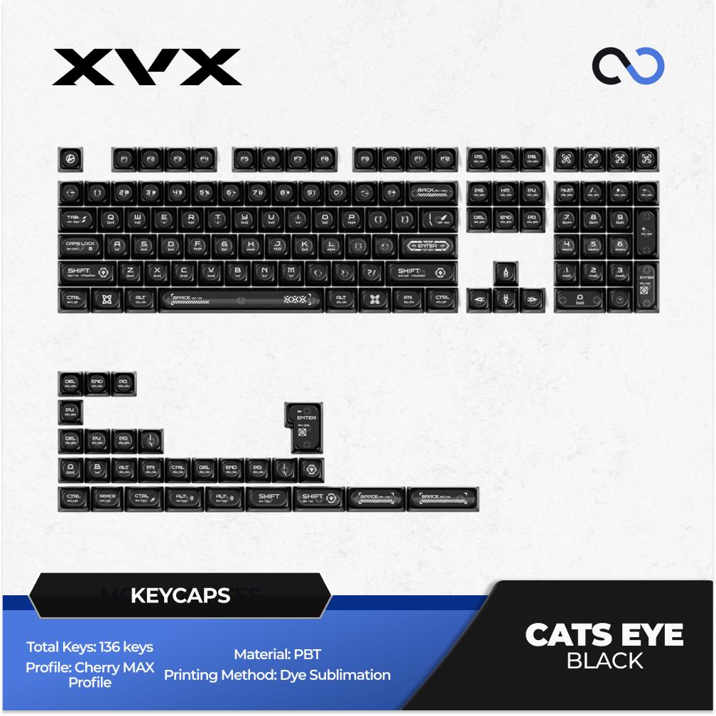 XVX Cats Eye Black Keycaps Cherry MAX Profile Double Shot Dye sub Shine Through PBT Keycap 136-Keys