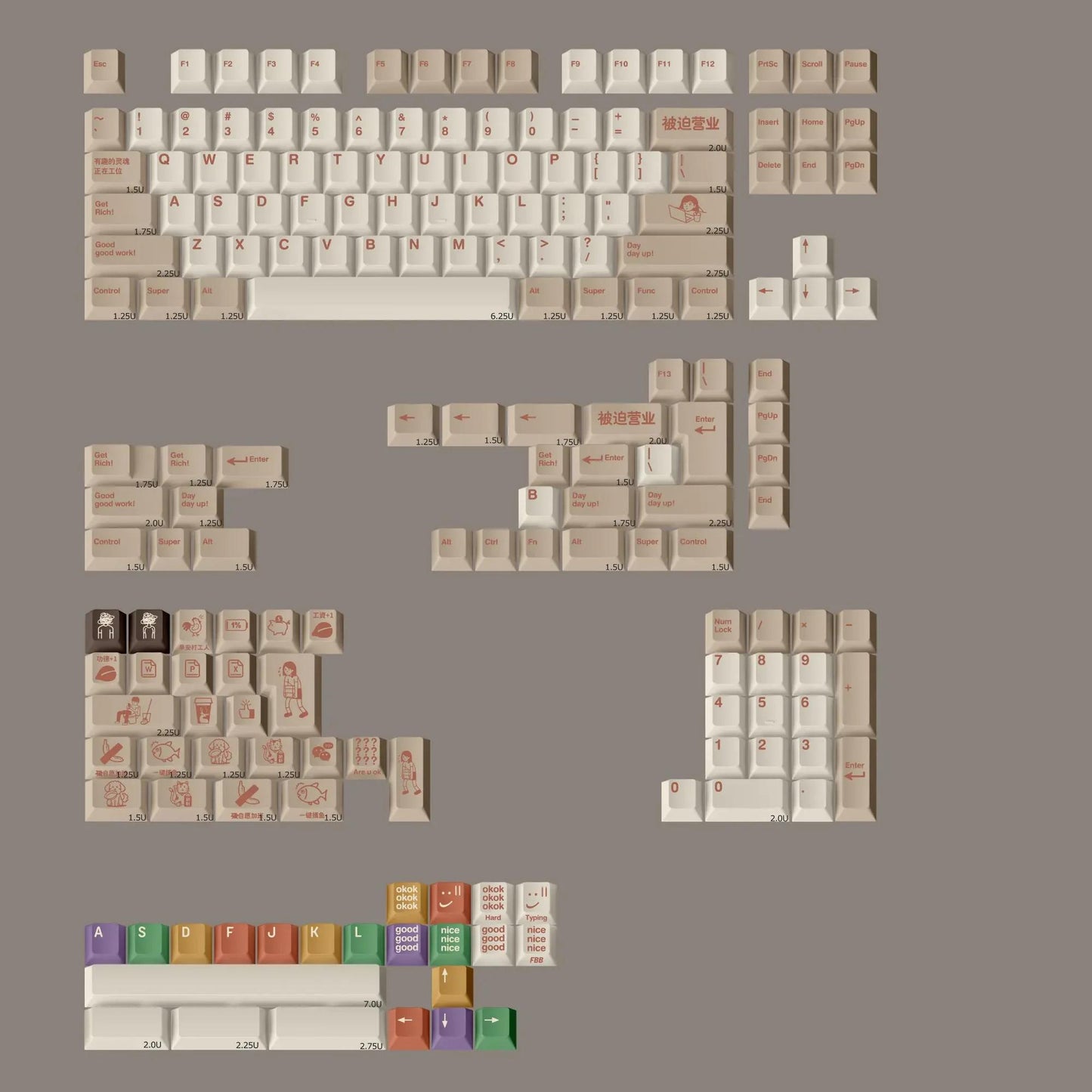 FBB Hard Typing Keycaps Cherry Profile PBT Dye Subbed
