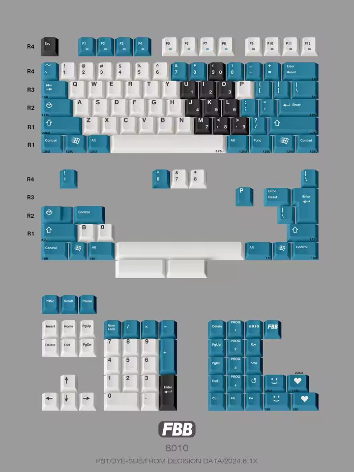 FBB Retro 8010 Keycaps Cherry Profile PBT Dye Subbed