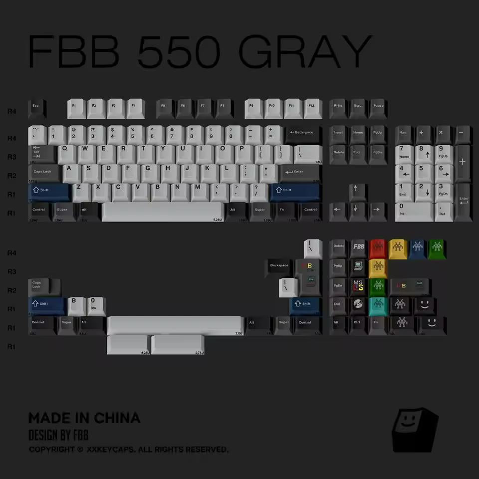 FBB 550 Gray Keycaps Cherry Profile PBT Dye Subbed