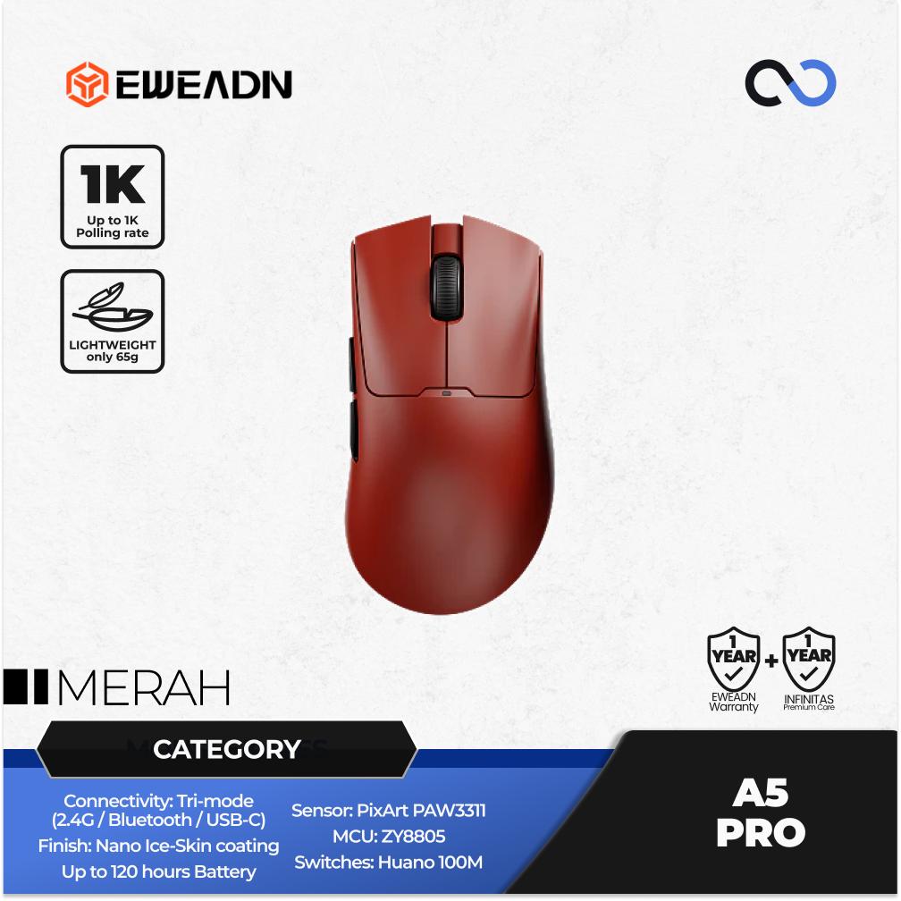 EWEADN A5 PRO Wireless Light Weight PAW3311 Ergonomic Gaming Mouse Deathadder V3 Shape