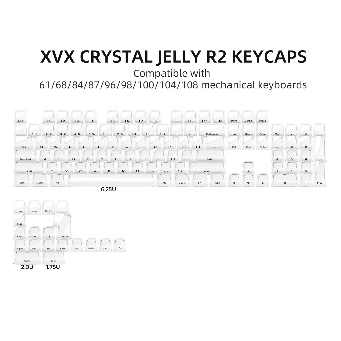 XVX Jelly R2 Creamy White Keycaps MDA Profile Side-Print PC Plastic (Top Layer Coating) + ABS Plastic (Second Layer) PC + ABS Plastic Double Shot Keycap 122-Keys