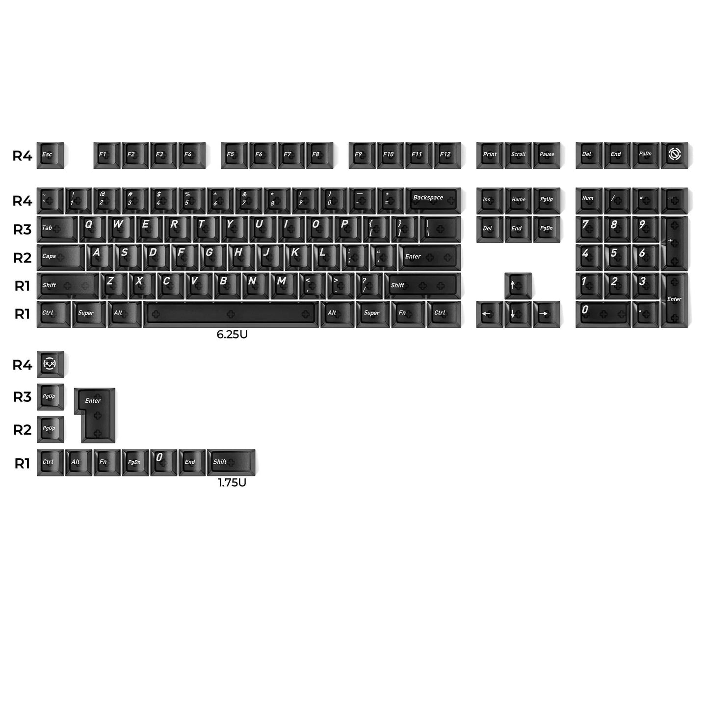 XVX Ethereal Frosted Black Keycaps Cherry Profile UV Printed Shine Through PC Keycap 119-Keys