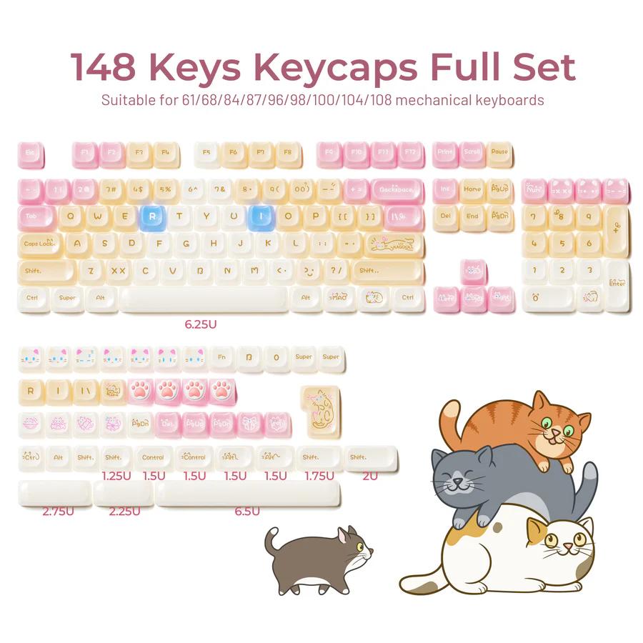 XVX House Cat Ragdoll MAO Profile UV-Print PC Plastic Keycaps (148-Key)
