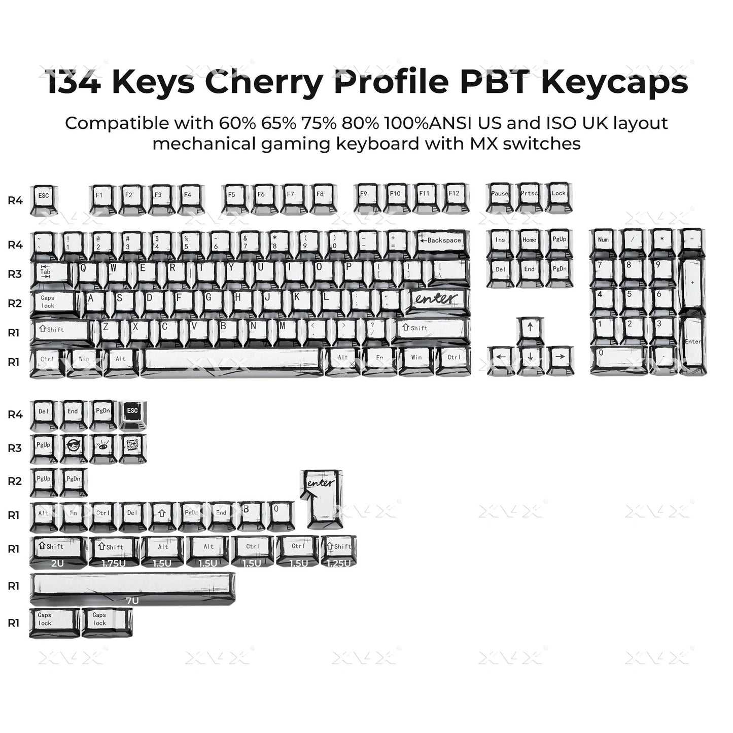XVX Whiteboard Comics Theme Graffiti OEM Profile Keycap Dye-Sub PBT Plastic Keycaps (134-Key)