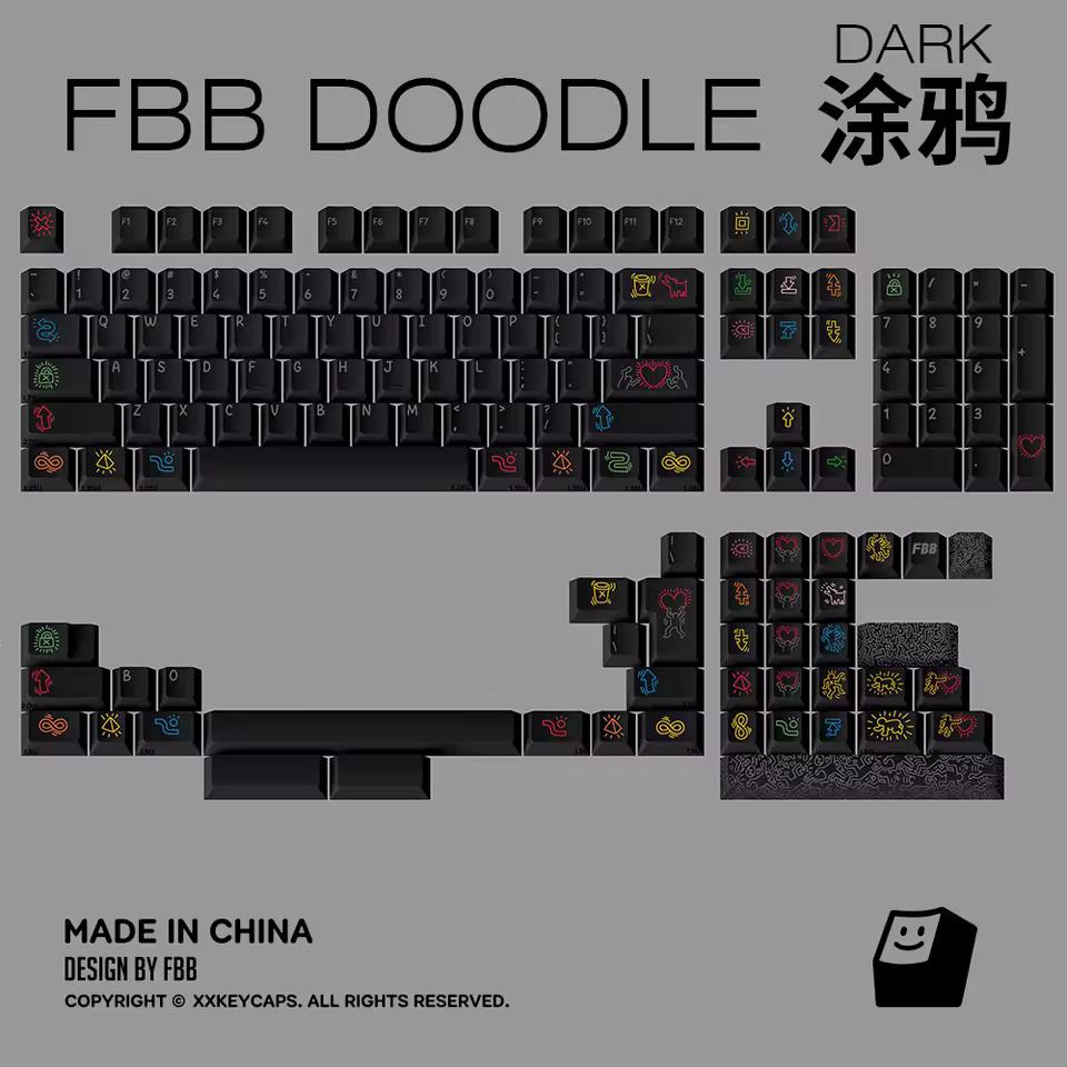 FBB Doodle Dark Keycaps Cherry Profile PBT Dye Subbed