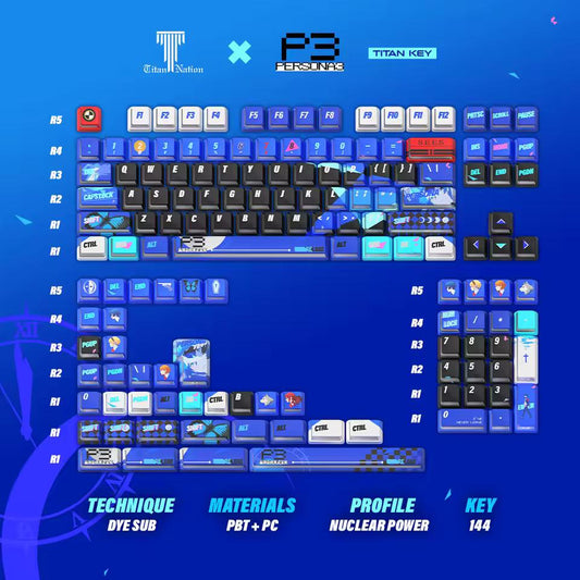 Titan Nation Persona 3 Theme Keycaps Nuclear Power Profile Dye Sub PBT+PC Keycap 144-Keys