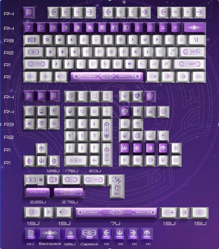 PIIFOX Purple Star and Moon Priestess / Mirana Chrome Keycaps Cherry Profile Dye Sub PBT+PC Kewycap 154-Keys