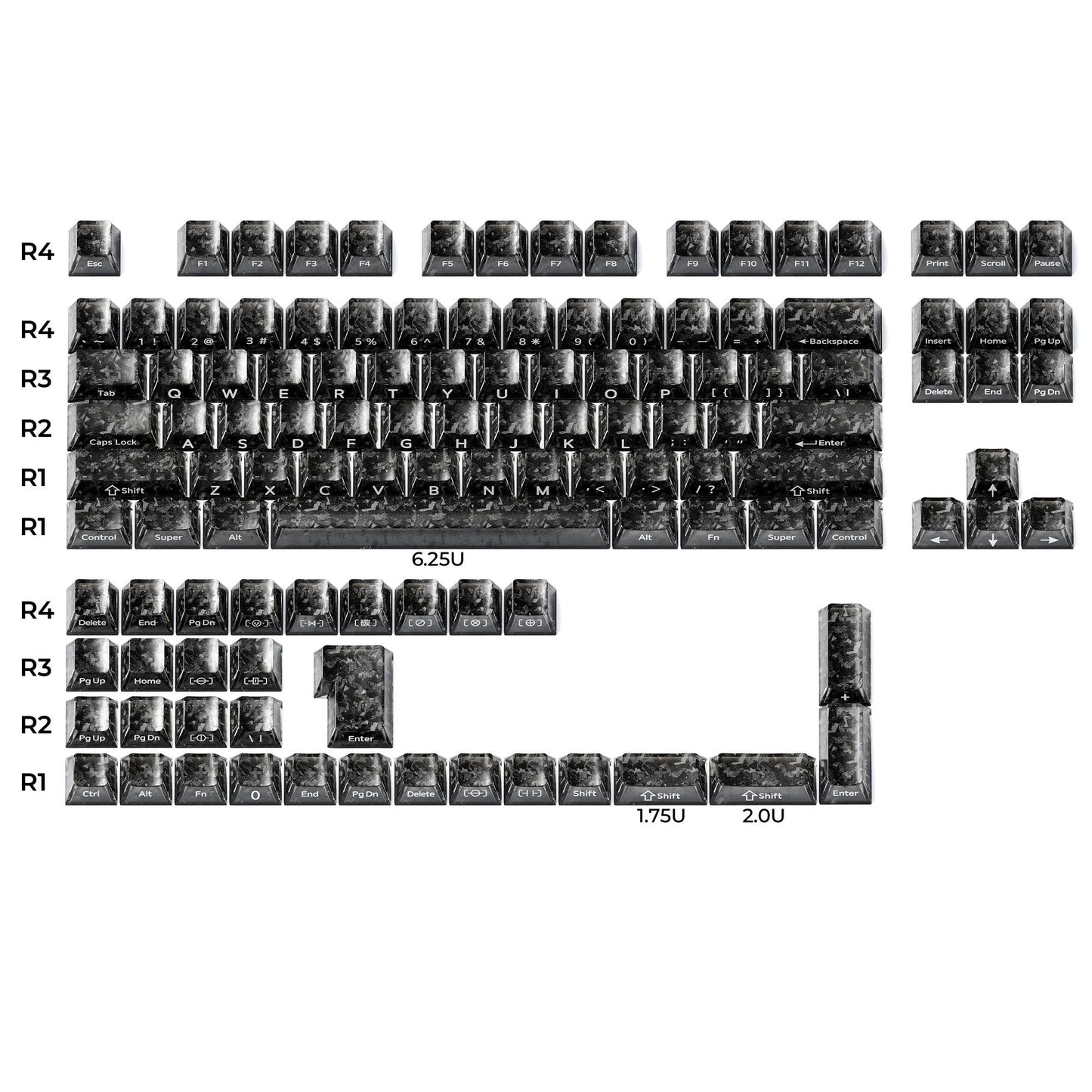 XVX Forged Carbon-Look Smoke Smart Kit Keycaps Cherry Side Profile Shine Through Dye sub PC Keycap 119-Keys