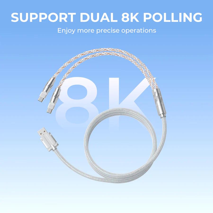 XVX CC8 Fabric Dual Output Braided RGB Cable 8k USB Type A to C 2 in 1 Mechanical Keyboard / Mouse Kabel Wire