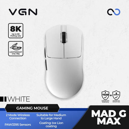 Madlions MAD G Pro 8K Wireless Light Weight PAW3395 Gaming Mouse Fierce Gaming Gear