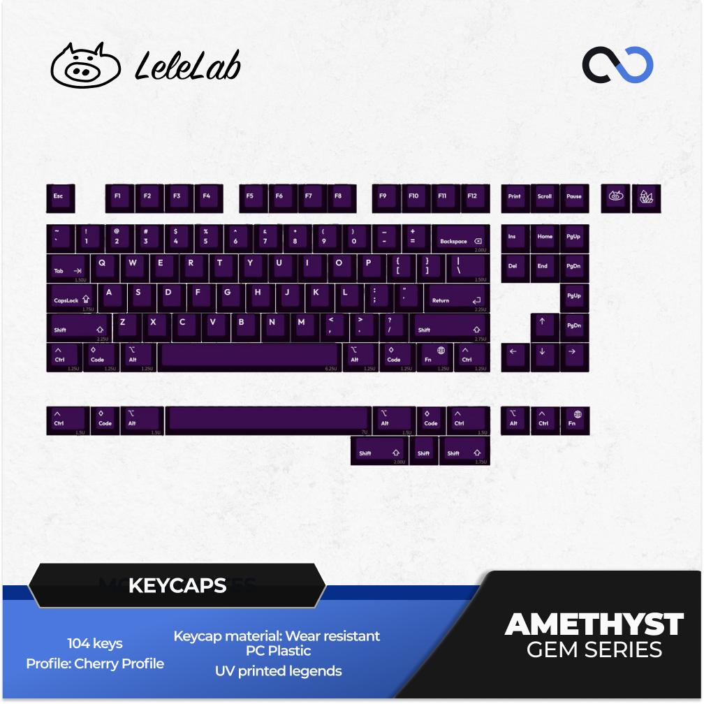 LeleLab Amethyst Gem Series Keycaps Cherry Profile UV Printed PC Transparent Keycap 104-Keys