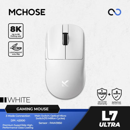 MCHOSE L7 Ultra PLUS 8K Wireless Ultra Light Weight PAW3950 Gaming Mouse