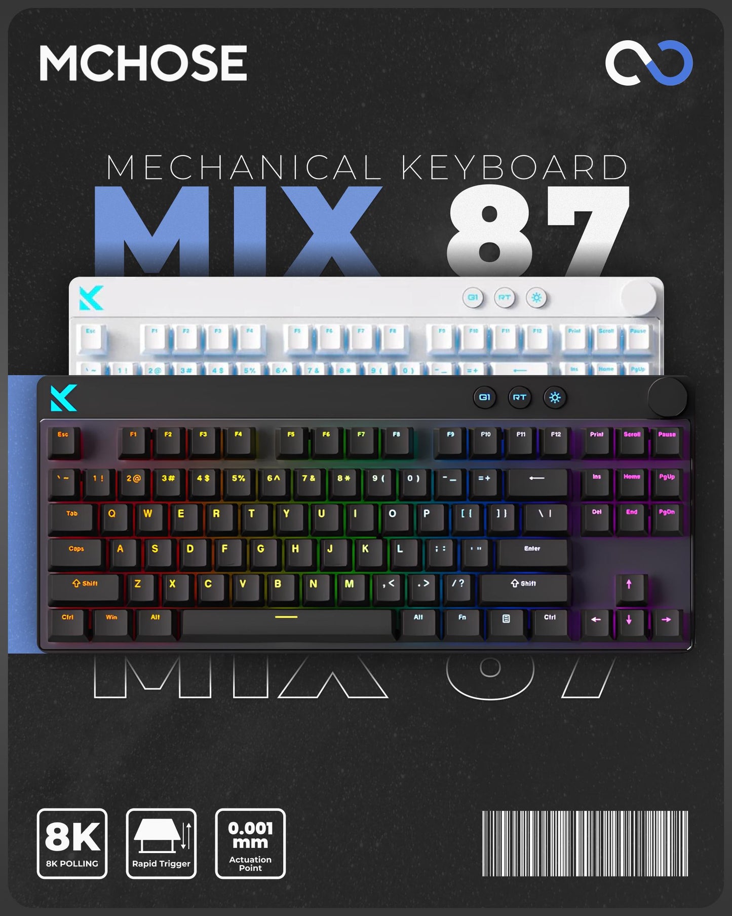 MCHOSE MIX87 8K Hall Effect TKL Magentic Gaming Keyboard Rapid Trigger SOCD DKS Wooting