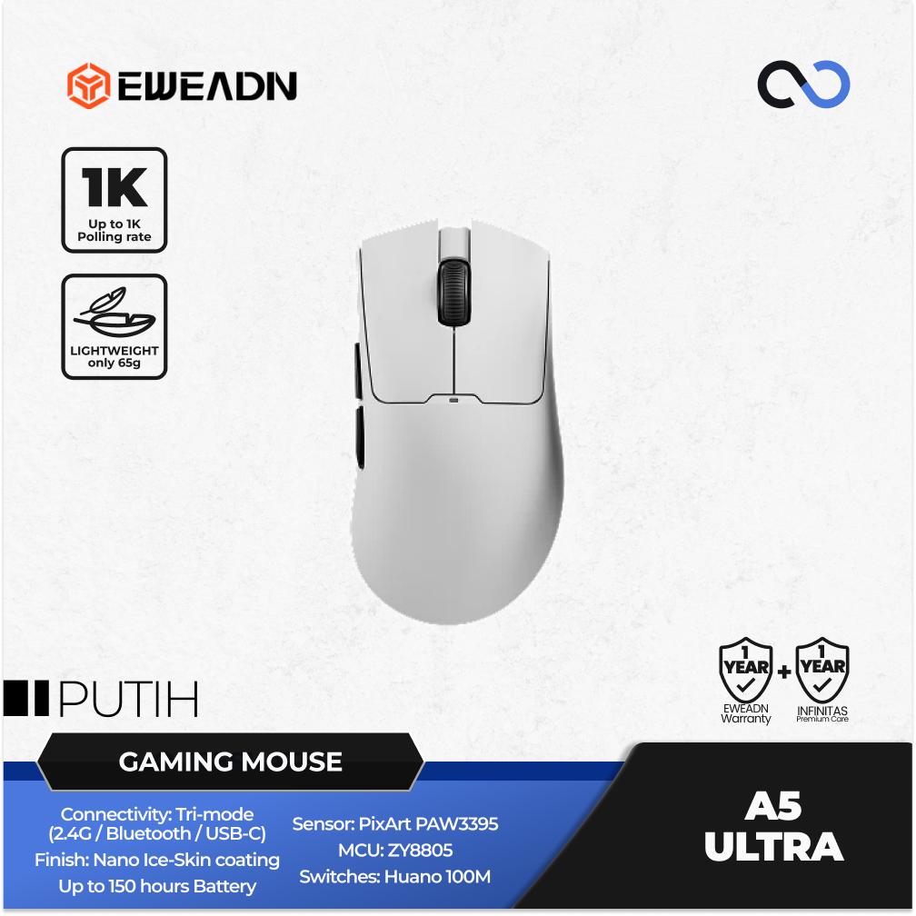 EWEADN A5 ULTRA Wireless Light Weight PAW3395 Ergonomic Gaming Mouse Deathadder V3 Shape