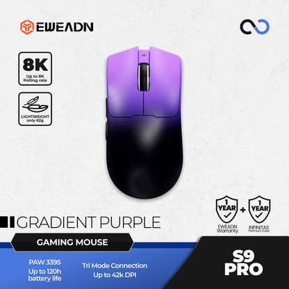 EWEADN S9 PRO 8K Wireless Light Weight PAW3395 Gaming Mouse Viper V3 Shape