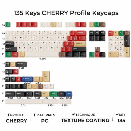 XVX Frost Mixed Retro 100 / Soft White Jade Keycaps Cherry Profile Double Shot + UV Spray Shine Through PBT+PC Keycap 135-Keys