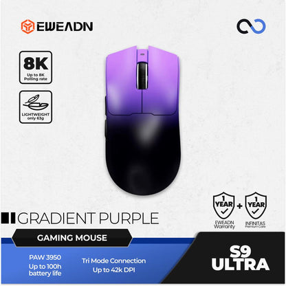 EWEADN S9 ULTRA 8K Wireless Light Weight PAW3950 Gaming Mouse Viper V3 Shape