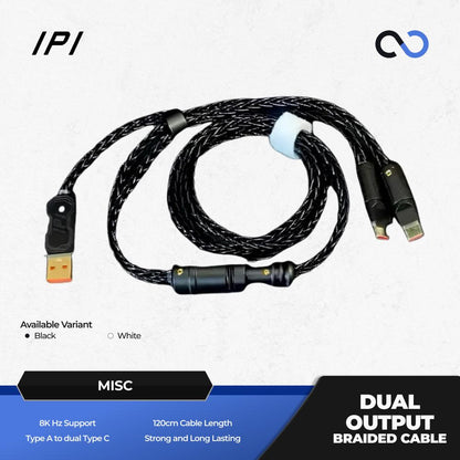 IPI Dual Output Braided Cable 8k USB Type A to C Mechanical Keyboard / Mouse Kabel Wire