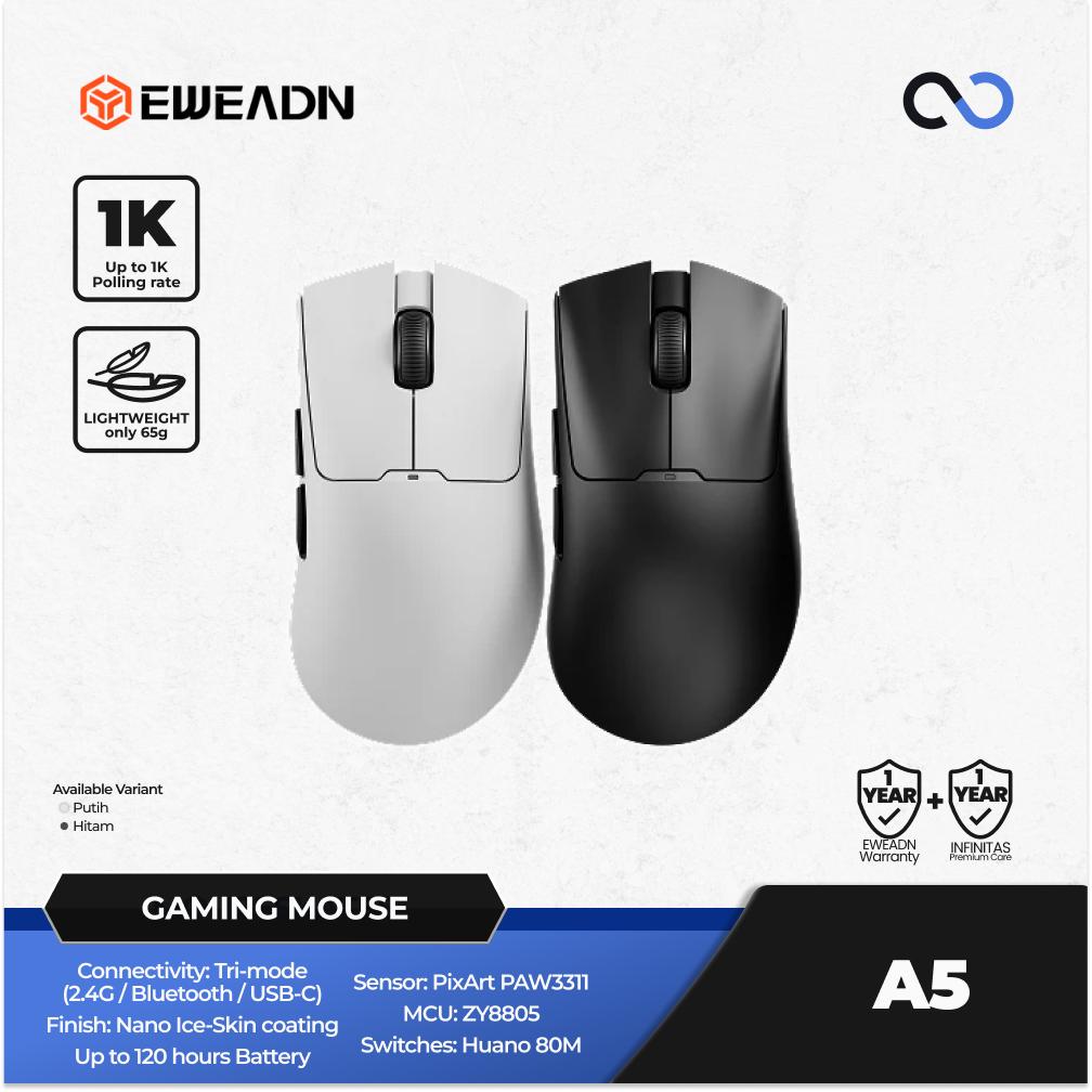 EWEADN A5 Wireless Light Weight PAW3311 Ergonomic Gaming Mouse Deathadder V3 Shape