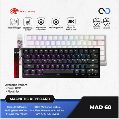 MADLIONS MAD60 V2 HE 8K Hall Effect 60% Keyboard Rapid Trigger SOCD DKS Wooting Fierce Gaming Gear