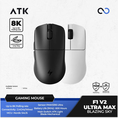 ATK F1 V2 Ultra MAX Blazing Sky 8K Wireless Light Weight PAW3395 Ultra Gaming Mouse Viper Mini Shape