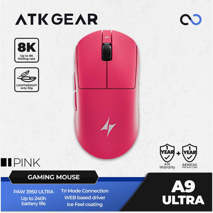 ATK A9 ULTRA 8K Wireless Light Weight PAW3950Ultra Gaming Mouse