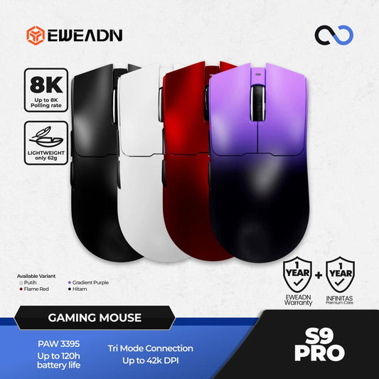 EWEADN S9 PRO 8K Wireless Light Weight PAW3395 Gaming Mouse Viper V3 Shape