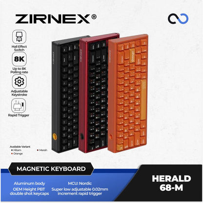 Zirnex Herald 68-M 8K Hall Effect 65% Keyboard Rapid Trigger SOCD Aluminium Wooting