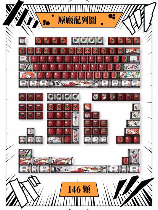 PIIFOX Asuka EVA-02 Evangelion Anime Theme Keycaps Cherry Profile Dye Sub PBT Keycap 146-Keys