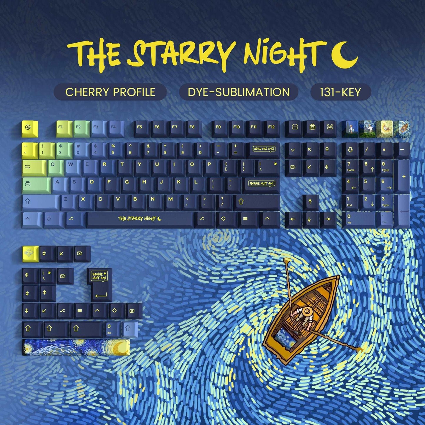 XVX The Starry Night Cherry Profile Keycap Dye-Sub PBT Plastic Keycaps (131-Key)