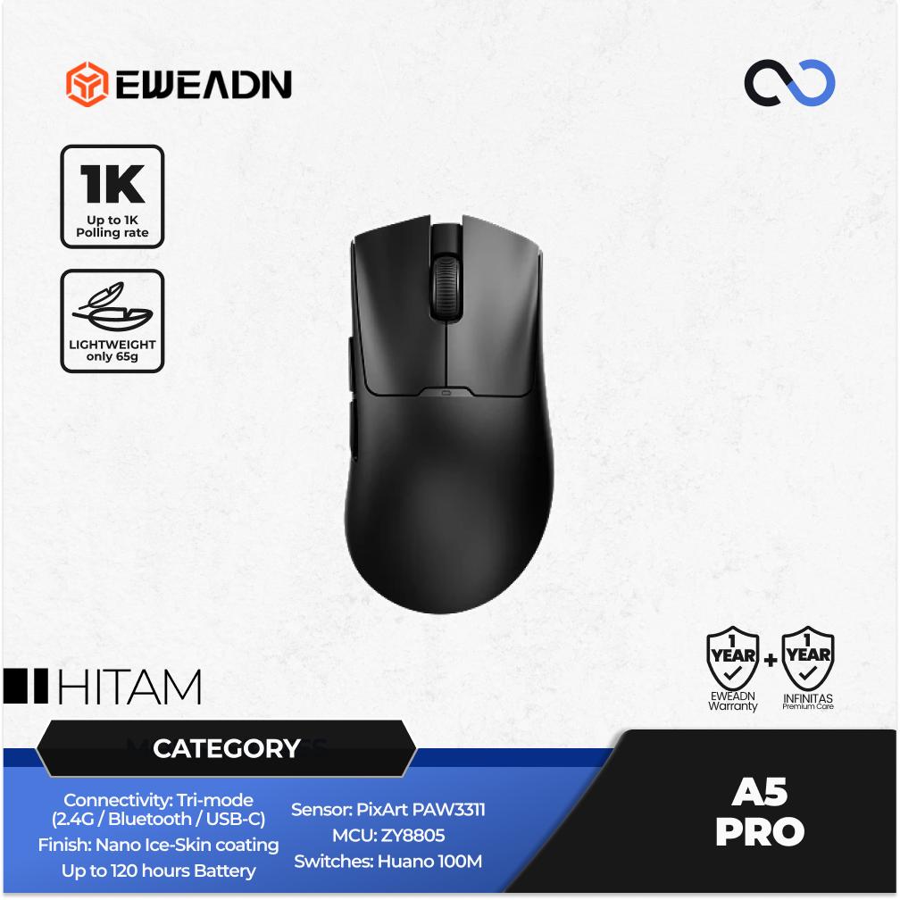 EWEADN A5 PRO Wireless Light Weight PAW3311 Ergonomic Gaming Mouse Deathadder V3 Shape