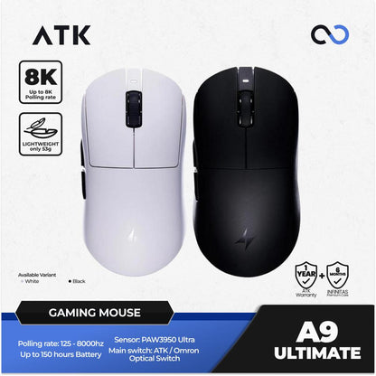ATK A9 Ultimate 8K Wireless Light Weight PAW3950Ultra Gaming Mouse GPX shape