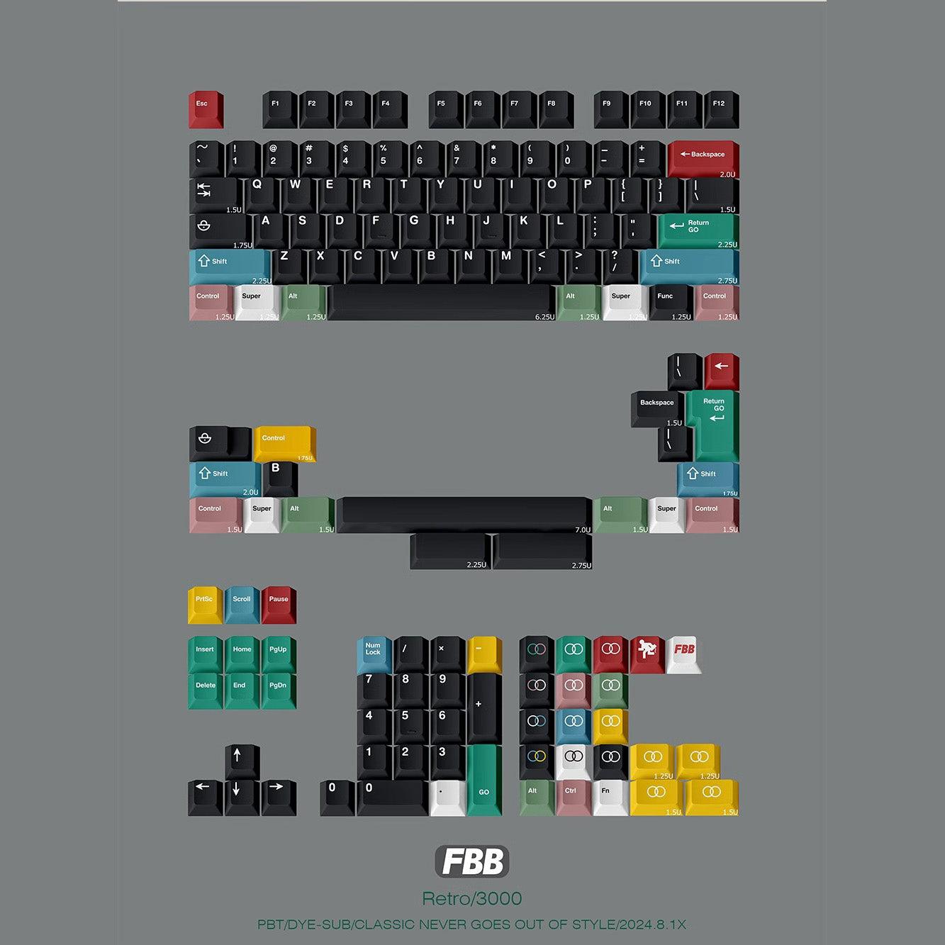 FBB Retro 3000 Keycaps Cherry Profile PBT Dye Subbed