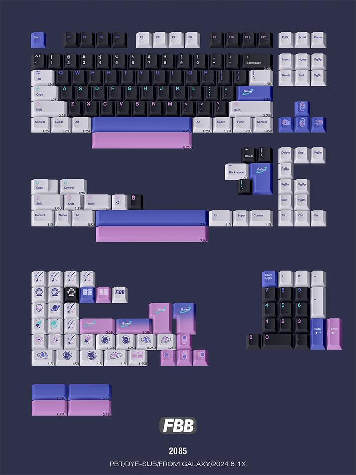 FBB Retro 2085 Keycaps Cherry Profile PBT Dye Subbed