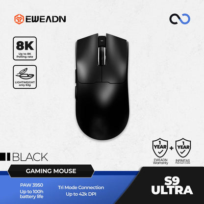 EWEADN S9 ULTRA 8K Wireless Light Weight PAW3950 Gaming Mouse Viper V3 Shape