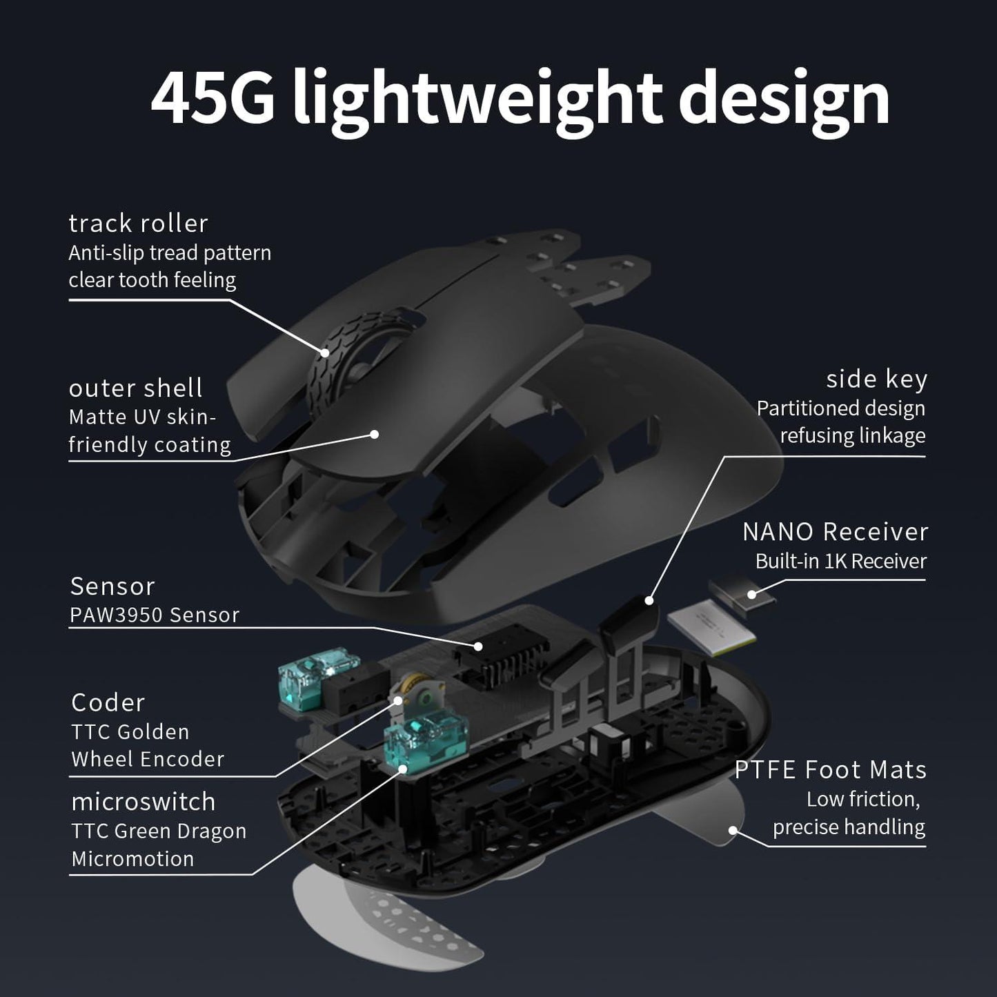 Darmoshark M3-XS PRO Ghostcat 8K Wireless Ultra Light PAW3950 Gaming Mouse