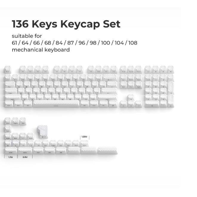 XVX White Jelly Waves R2 Keycaps OEM Profile Side-Print PC Plastic (Top Layer Coating) + ABS Plastic (Second Layer) PC + ABS Plastic Double Shot  Keycap 136-Keys