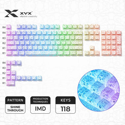 XVX White Crack Keycaps OEM Profile IMD-tech Keycap 118-Keys