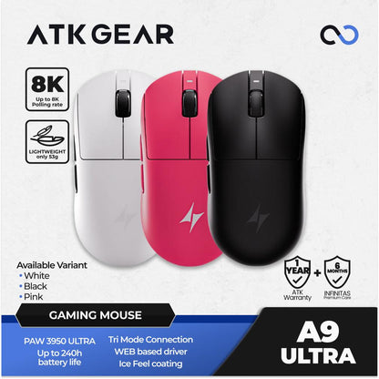 ATK A9 ULTRA 8K Wireless Light Weight PAW3950Ultra Gaming Mouse