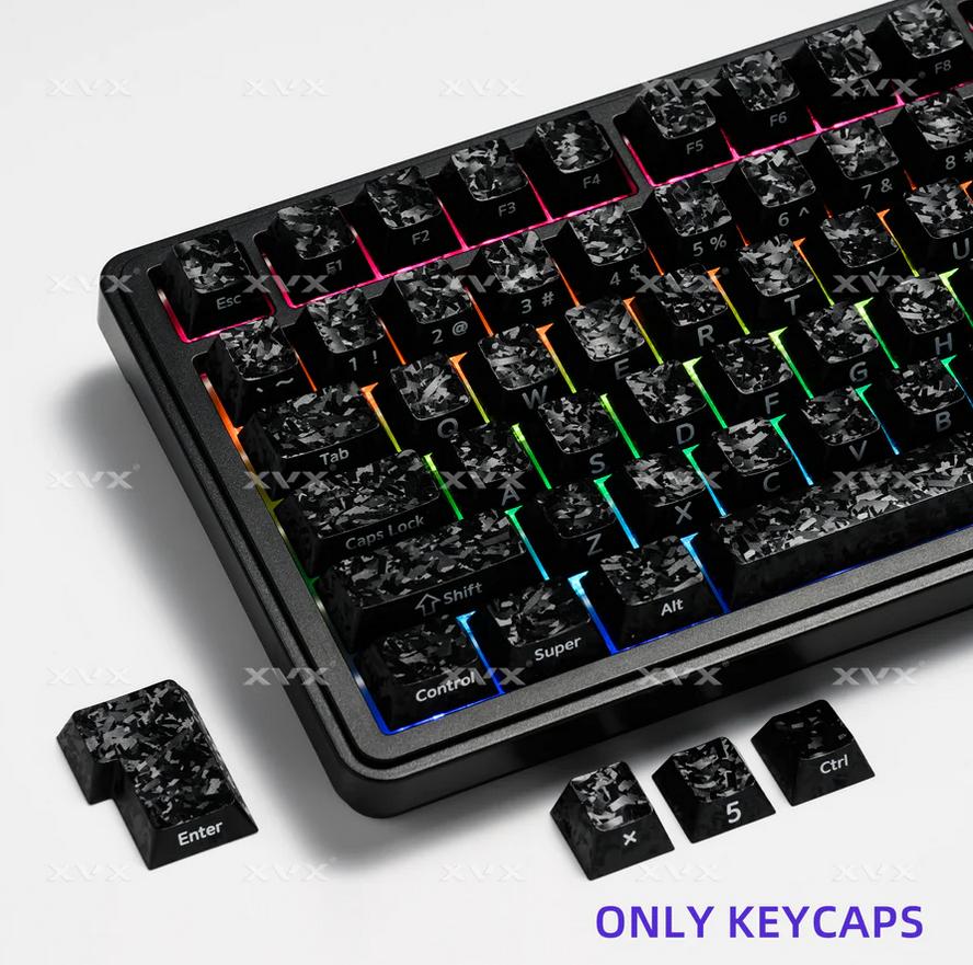 XVX Forged Carbon-Look Black Smart Kit Keycaps Cherry Side Profile Dye sub PC Keycap 119-Keys