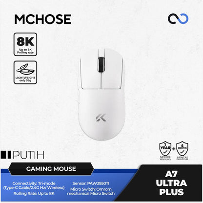 MCHOSE A7 V2 Ultra Plus 8K Wireless Ultra Light Weight PAW3950 TI Gaming Mouse GPX Shape BONUS GPX GRIP TAPE