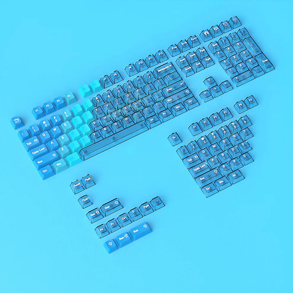 Infinitas Blue Sea Gradient Keycaps Cherry Profile Dye Sub / UV Printing PBT+PC Keycap 154-Key