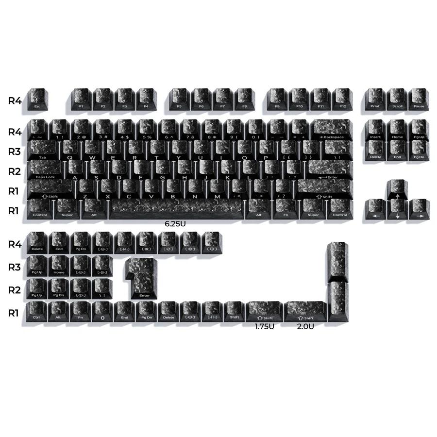 XVX Forged Carbon-Look Black Smart Kit Keycaps Cherry Side Profile Dye sub PC Keycap 119-Keys