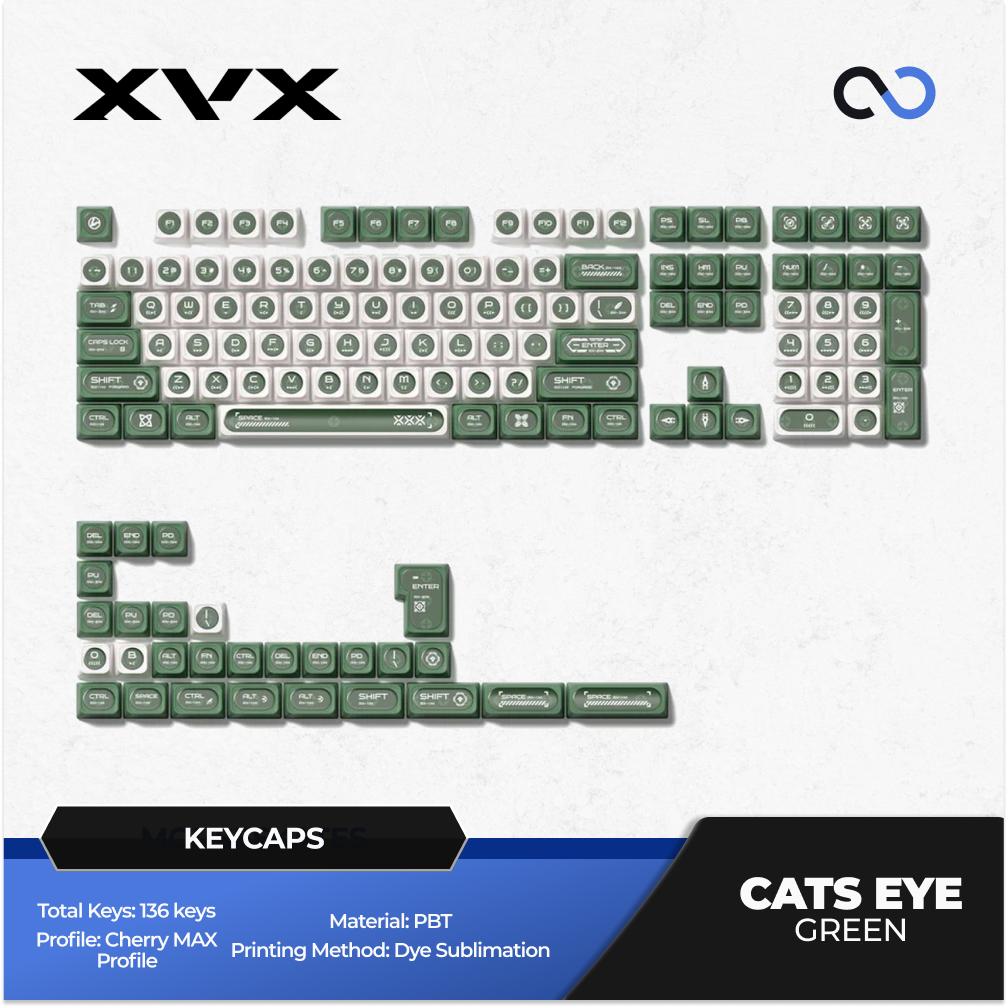 XVX Cats Eye Green Keycaps Cherry MAX Profile Double Shot Dye sub Shine Through PBT Keycap 136-Keys