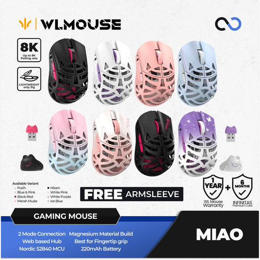 WLMouse Miao 8k Wireless Ultra Light Magnesium PAW3950 HS Finger tip Gaming Mouse
