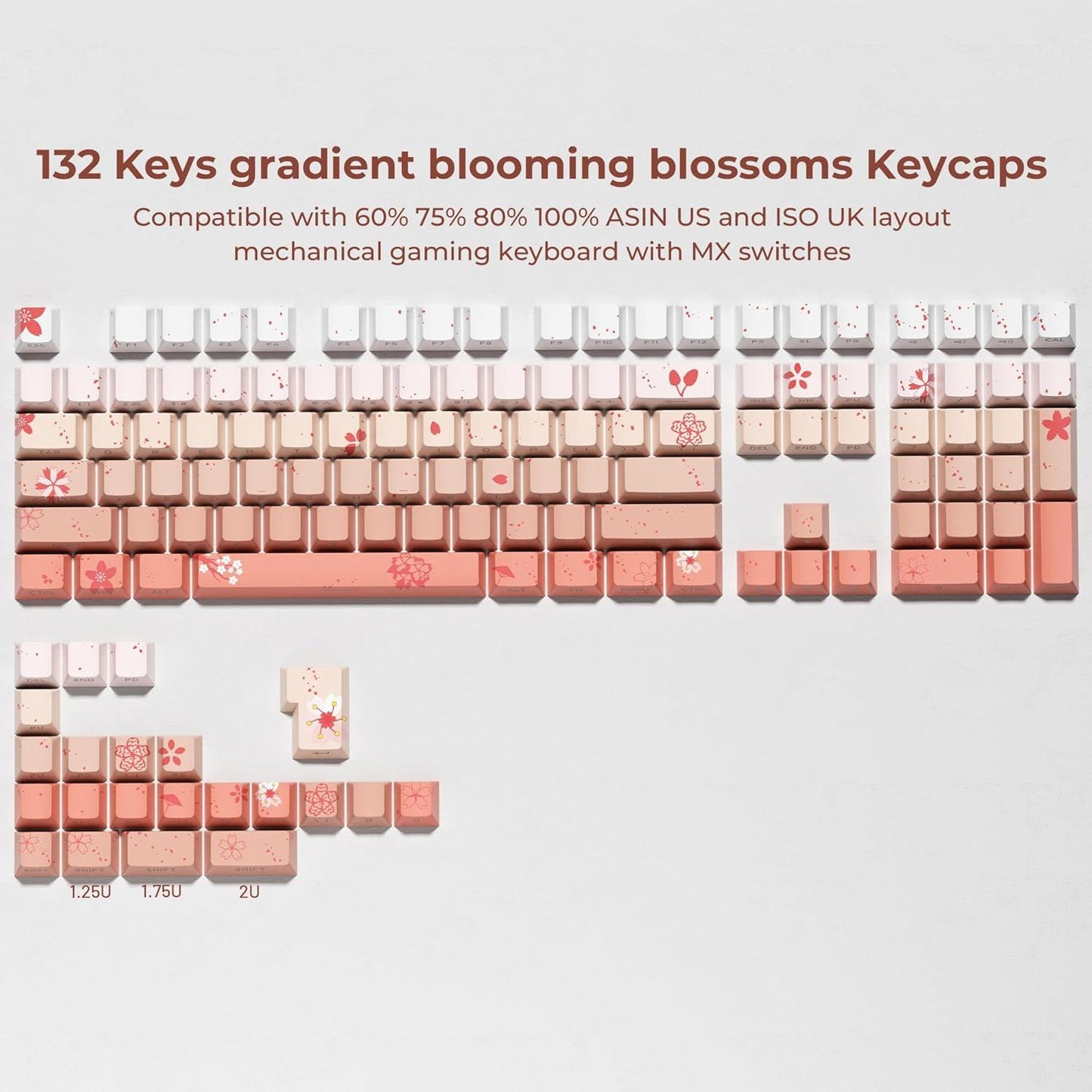 XVX Blossom Gradient Keycaps Shine Through Cherry Profile Side Legend Double-Shot PBT Keycap 132-Keys